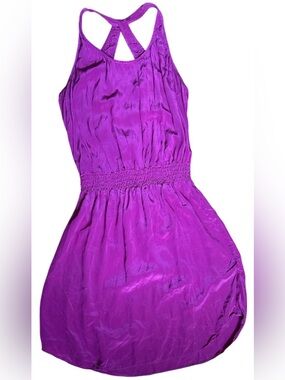 💞Rory Beca 100% Silk Bright Fuscia Racerback Smocked-Waist Dress XS